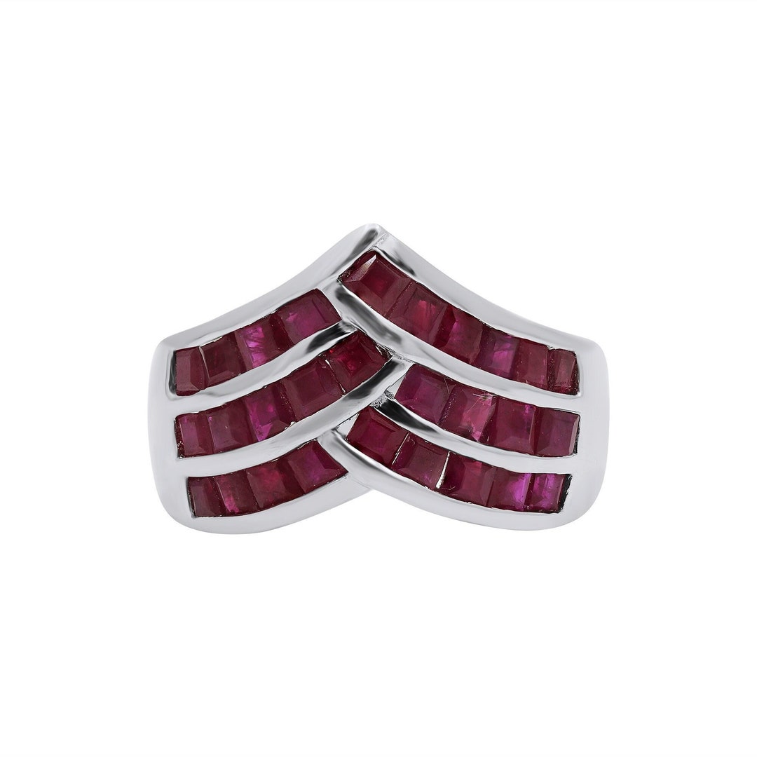 Square Ruby Sterling Silver Ring: Boho Gemstone Engagement - Etsy