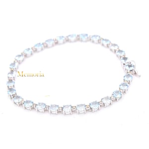 Natural Aquamarine Tennis Bracelet, 14k White Gold Bracelet, March Birthstone Bracelet, Aquamarine Bracelet for her, Birthday Gift
