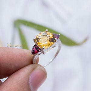 Handmade Citrine & Garnet Ring, 925 Solid Silver Garnet Citrine Ring, Wedding Ring, Cluster Ring, Statement Ring, Women's Jewelry, Gifts