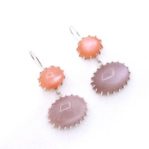 Peach Moonstone Earrings, 925 Sterling Silver Earrings, Boho Earrings for Women, Engagement Earrings, Statement Earrings, Birthday Gifts