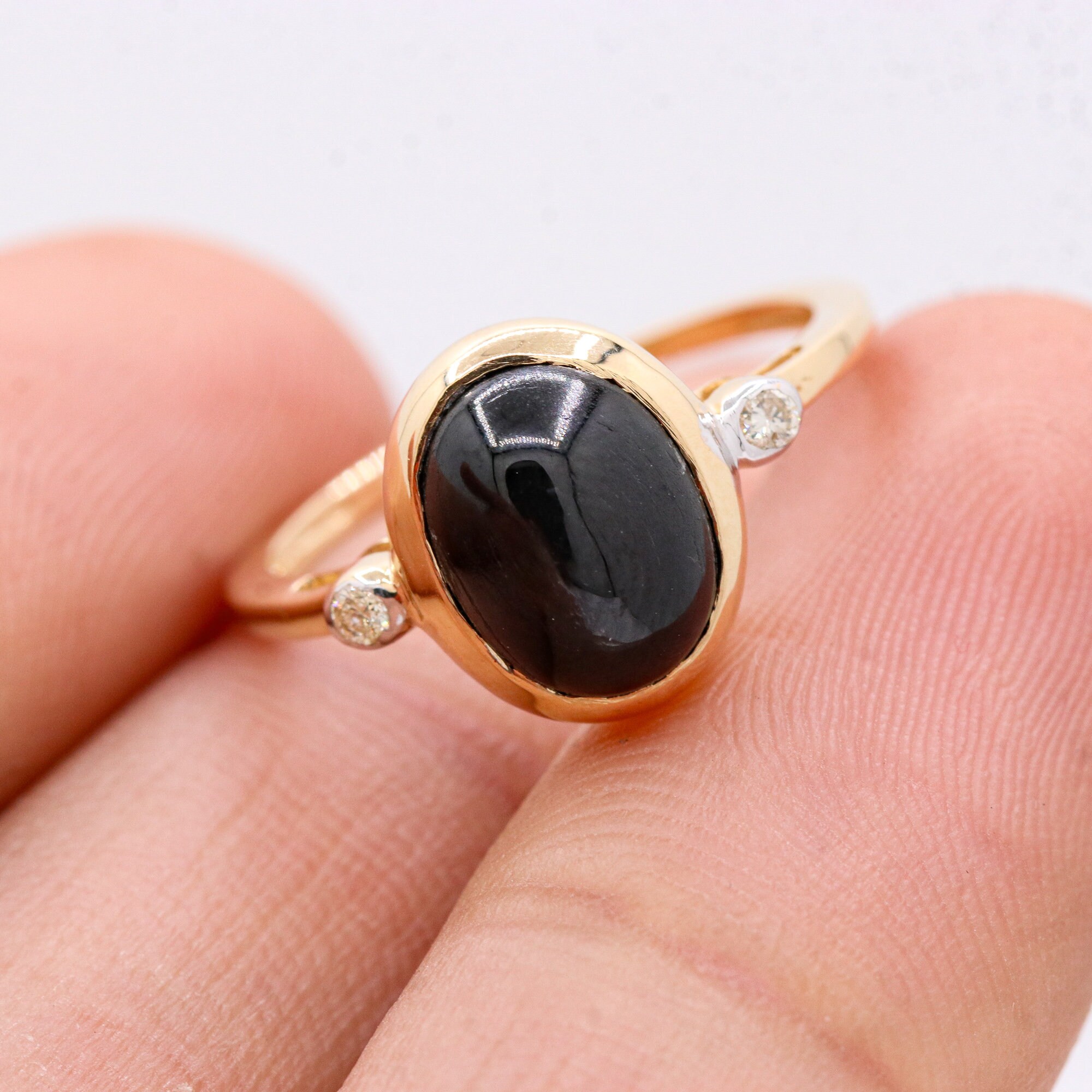 ブラックスターストーンリング：14金イエローゴールド - Etsy 日本