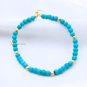 Blue Turquoise Bracelet, Turquoise Beaded Bracelet, Natural Gemstone Bracelet, Minimalist Bracelet, Stacking Bracelet, Birthday Gift