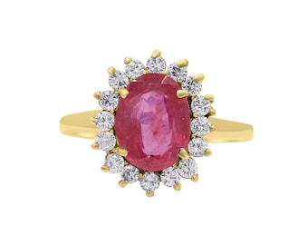 Natural Ruby 9k Gold / Silver Ring: Vintage Cluster Engagement