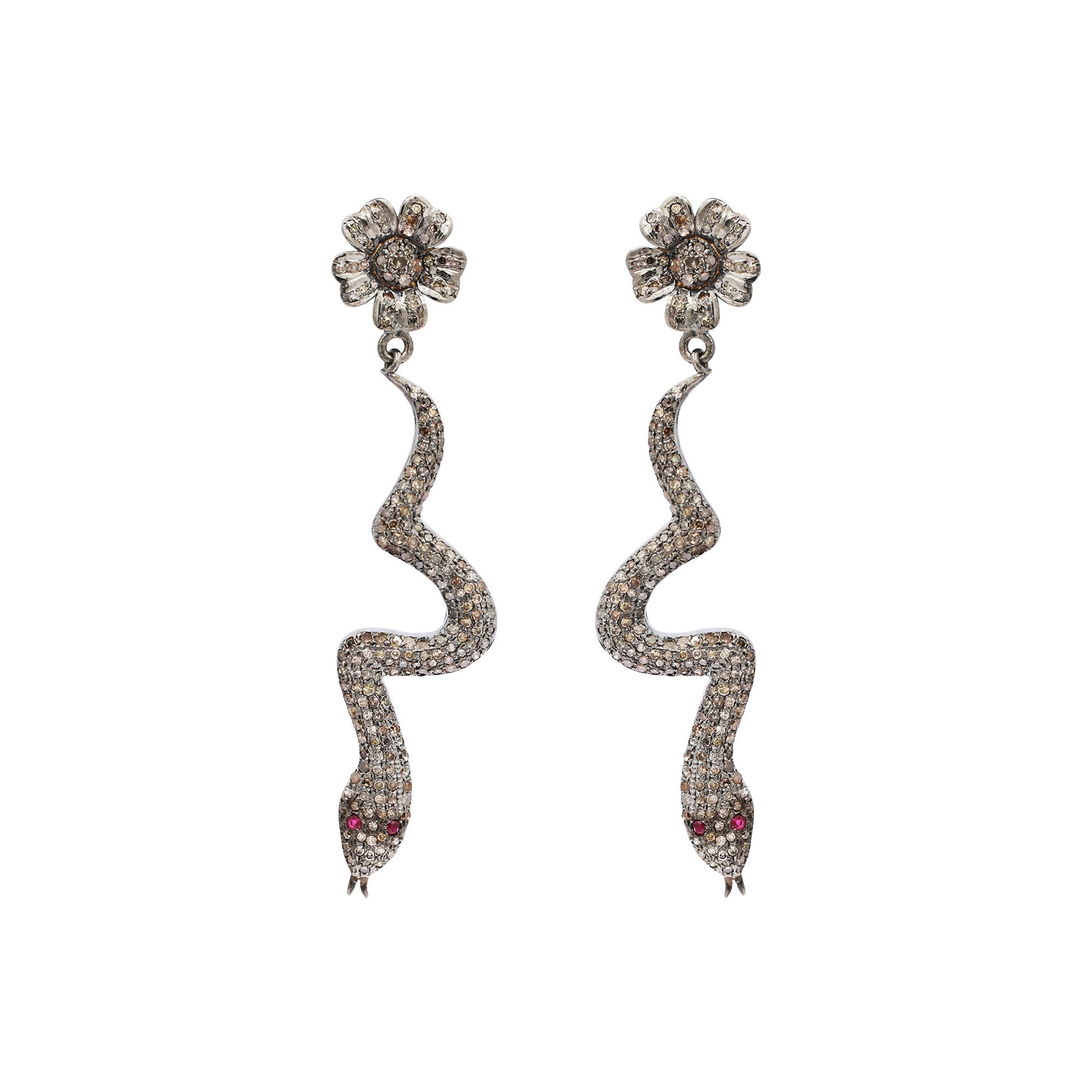 925 Sterling Silver Snake Earrings Boho Floral Snake Dangle - Etsy