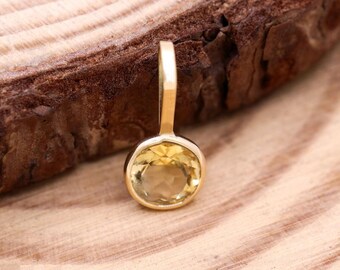 Tiny Citrine Pendant, 14k Yellow Gold Pendant, Gold Jewelry Pendant, Round Cut Pendant, Women Necklace Pendant, Birthday Gift