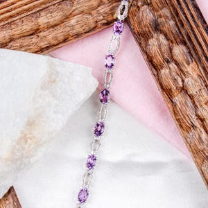 Purple Amethyst Bracelet, Amethyst Tennis Bracelet, 925 Sterling Silver Bracelet, Amethyst CZ Bracelet, Minimalist Bracelets, Valentine Gift