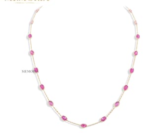 Ruby Gemstone Station Chain Necklace : 18k Yellow Gold