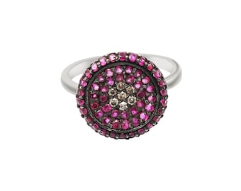 Ruby Diamond Statement Ring : 925 Sterling Silver