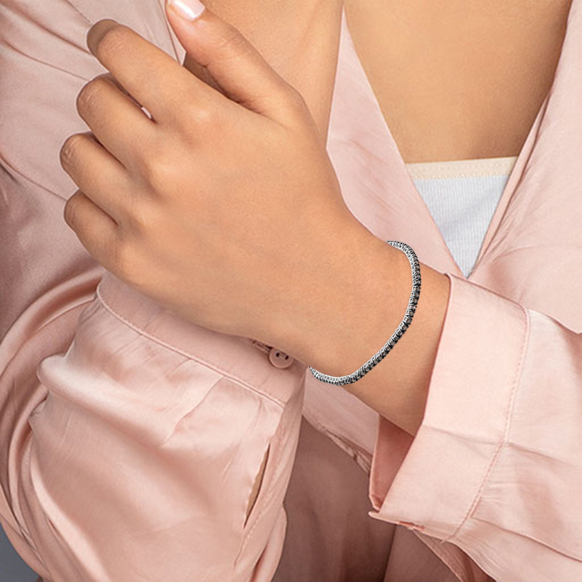 ブラウンダイヤモンド テニスブレスレット：925スターリングシルバー 