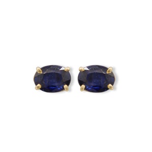 Blue Sapphire Oval Faceted Gemstone Stud Earring, 9k Yellow Gold Earring Stud, Dainty Sapphire Gemstone Earring, Anniversary Gift