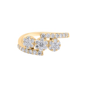 Natural Diamond Ring, Diamond Bypass Ring, Engagement Diamond Ring, 18k Yellow Gold Ring, Wedding Diamond Ring, Anniversary Gift