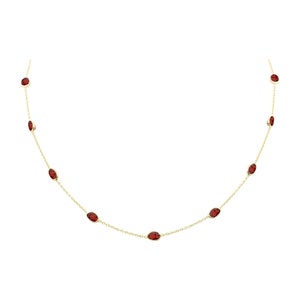 925 Sterling Silver, Garnet By the Yard Necklace, Gemstone Necklace Chain Necklace Minimal Necklace Birthday Necklace Gift