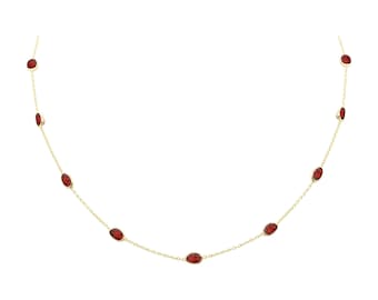 925 Sterling Silver, Garnet By the Yard Necklace, Gemstone Necklace Chain Necklace Minimal Necklace Birthday Necklace, Anniversary Day Gift