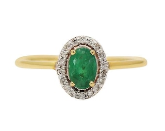 Smaragdgroene diamanten ring: 14k geelgoud