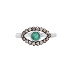 Evil Eye Ring-14k Solid Gold Ring-Emerald Diamond Ring-Green Evil Eye Ring-Diamond Emerald Evil Eye Ring-Emerald Evil Eye-Good Luck Ring