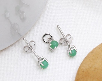 Grüner Chalcedon Schmuck Set: 925 Sterling Silber Ohrringe & Anhänger