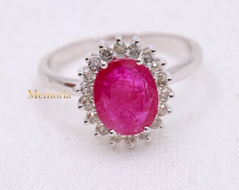 14k witgouden robijnrode diamanten ring