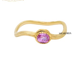 Pink Sapphire 18k Yellow Gold Ring: Faceted Gemstone Engagement Ring