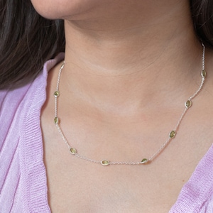 Antique Peridot Necklace, Silver Peridot Necklace, Gemstone Dainty Necklace, August Birthstone Necklace, Green Gemstone, Easter Day Gifts