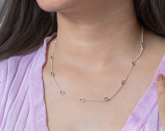Antique Peridot Necklace, Silver Peridot Necklace, Gemstone Dainty Necklace, August Birthstone Necklace, Green Gemstone, Easter Day Gifts