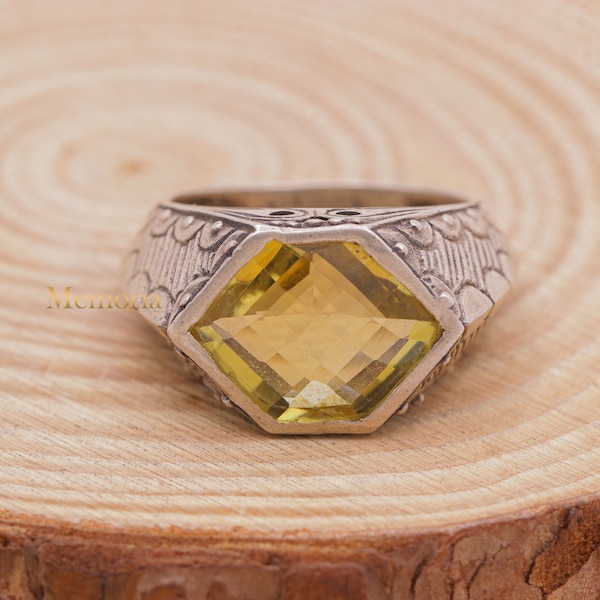 Bague en filigrane, bague quartz citron, bague en argent fin, bague en argent sterling 925, bague en argent faite main, bague de promesse, cadeaux de charisme