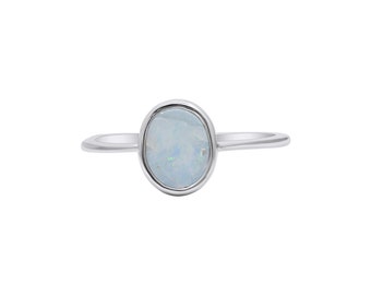 Delicate Australian Opal Ring: 925 Sterling Silver