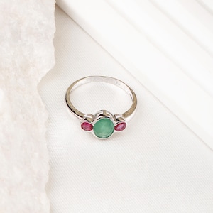 Smaragd Rubin Ring, 925 Sterling Silber Edelstein Ring, Rubine Smaragd Silber Ring, Verlobung Silber Ring, Labor Day Sale