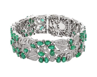 Natural Green Emerald Tennis Bracelet Solid 18k White Gold Diamond Bracelet Women's Tennis Bracelet 27CT Emerald Bracelet Gift for Women's