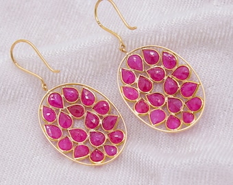 Ruby Gemstone Dangle Earring : 18k Yellow Gold
