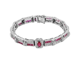 Tennis Bracelet - Dainty Tennis Bracelet - Ruby & Diamond Tennis Bracelet -Bridesmaids Gift -Gift for Her- Valentine Gift For Girlfriend