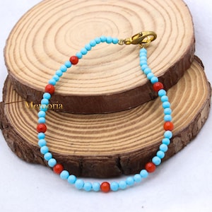 Red Coral Bracelet, Turquoise Beaded Bracelet, Gemstone Beaded Bracelet, Small Bead Bracelet, Everyday Wear Bracelet, Minimalist Bracelets