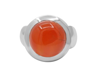Red Carnelian Round Gemstone Ring : 925 Sterling Silver
