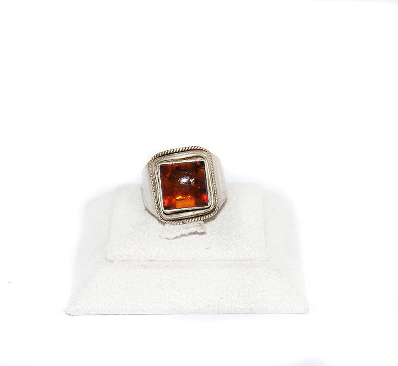 Gift For Woman And Girls Square Amber Gemstone Ring 925 Sterling Silver Ring Cognac Baltic Amber Ring Amber Jewelry Baltic Amber Ring