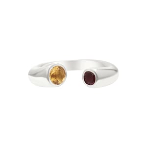 9k Weißgold Rubin Citrin Ring: Dual Birthstone Boho Ring