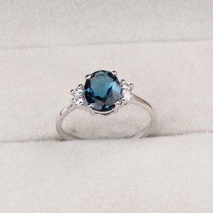 Handmade London Blue Topaz Gemstone Jewelry Ring, 925 Sterling Silver Jewelry Ring,  Zirconia Silver Ring, Solitaire Silver Jewelry Ring