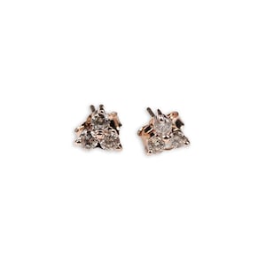 Rose Plated Stud Earring, 925 Sterling Silver Jewelry Earring, Leaf Clover Stud Earring, Three Diamond Stud Earring, Anniversary Gift