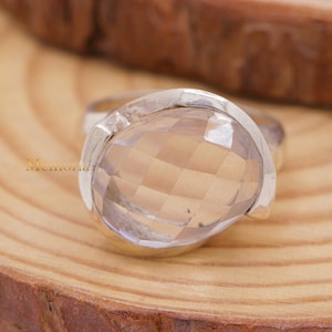 Crystal Quartz Ring, 925 Sterling Silver Ring, Fine Silver Ring , Handmade Ring, Vintage Gemstone Ring, Solitaire Ring, Birthday Gift