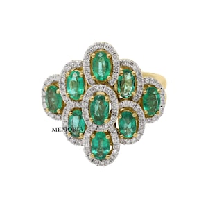 Smaragdgroene ovale gefacetteerde edelsteenring, diamanten multivorm smaragdgroene diamanten ring, 14k geelgouden diamanten ring, verjaardagscadeau