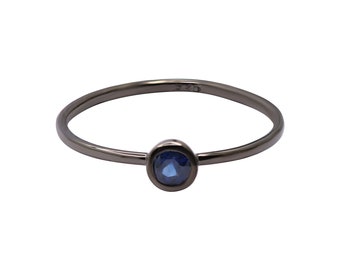 Tiny Blue Sapphire Ring - Black Rhodium Sterling Silver Band