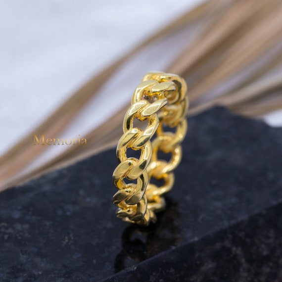 チェーンリング 18K Gold Cube & Cuban Chain Pinky Ring 18K Gold Cube and Cuban Chain Pinky Ring For Women – JUNIQUE