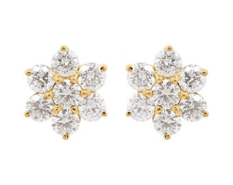 18k Gold Diamond Flower Earrings: Fine Jewelry Birthday Gift