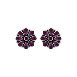 Genuine Red Ruby Silver Stud Earrings, Ruby Stud Earrings, 925 Sterling Silver Stud Earrings, Handmade Flower Ruby Stud Earring, Gift