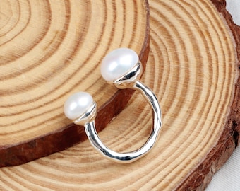 Double Pearl 925 Sterling Silver Ring
