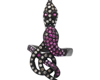 Rubin Schlangenring : Sterling Silber Doppelschlangenring mit Pave-Diamant