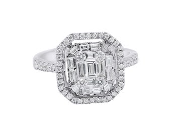 Diamond Halo Ring: 18k White Gold