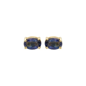Blue Sapphire Studs, Tiny Sapphire Studs, 9k Yellow Gold Stud Earrings, Blue Sapphire Gold Studs, Boho Sapphire Studs, Birthday Gift