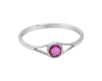 Faceted Ruby Sterling Silver Ring: Red Gemstone Statement
