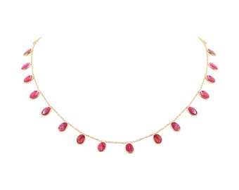 Ruby Necklace, Dangling Necklace, Sterling Silver Necklace, Red Gemstone, Station Necklace, Choker Necklace, Silver Jewelry, Necklaces