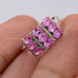 Anel de safira rosa, anel de ouro branco 18k, anel de diamante com safira rosa, anel de safira de casamento, anel de safira delicado, presente de aniversário