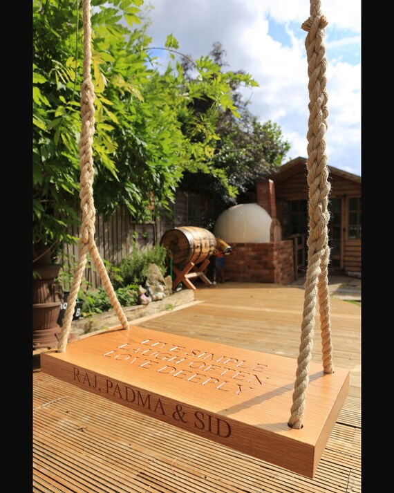Oak Rope Tree Swing Personalised Large Garden Swing Engraved
